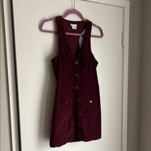 Corduroy Burgundy Button-Down Dress